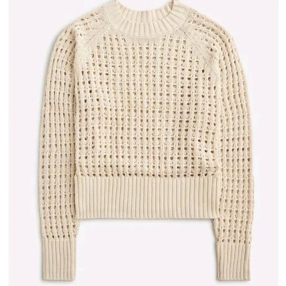 J Crew Sweater Womens Large Beige Open Knit Pullover Pointelle Spring BZ498 - Picture 1 of 12